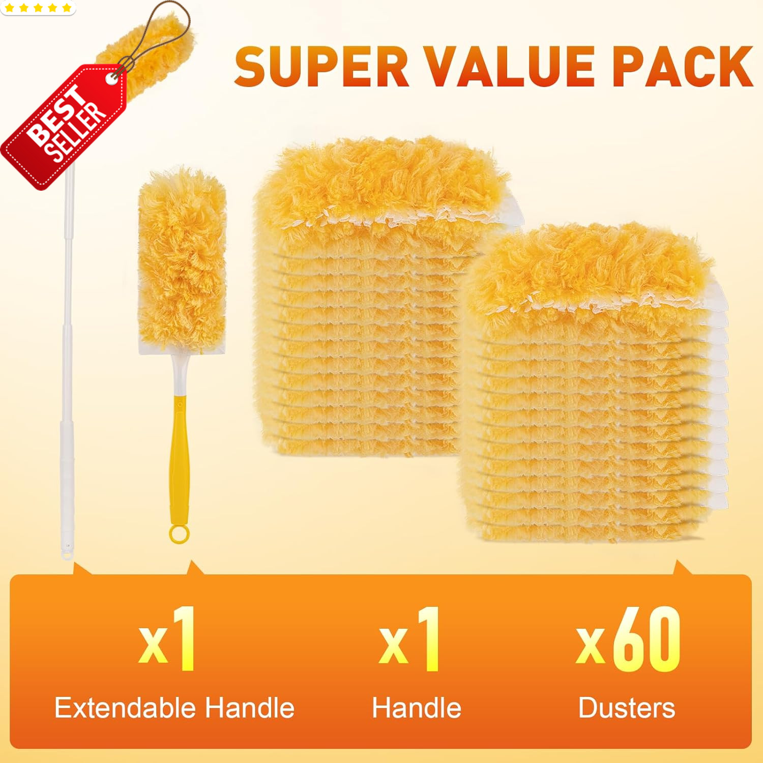 Heavy Duty Duster Refills 60ct 360 Dusting Kit with 3ft Extension Handle – US