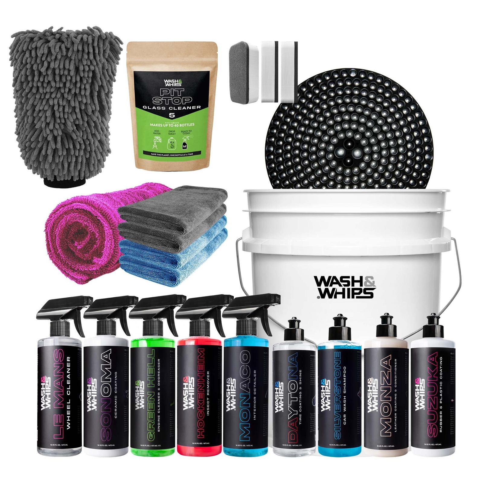 WASH&WHIPS Quick Detailing Pro Kit for Auto Detailing – 16-Piece Complete Car Ca