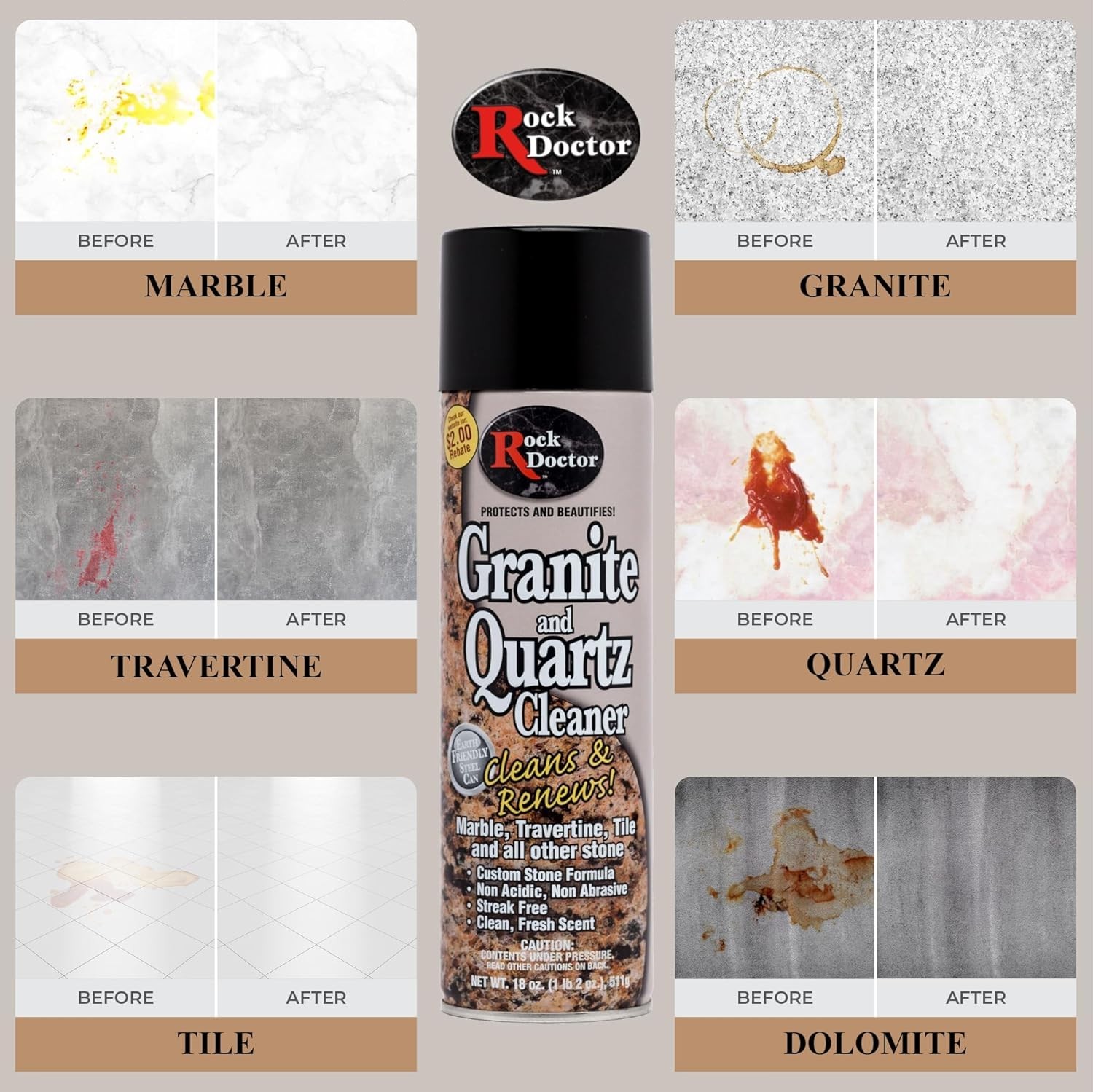 Granite Quartz Cleaner 18oz Non Abrasive Stone Surface Cleaner