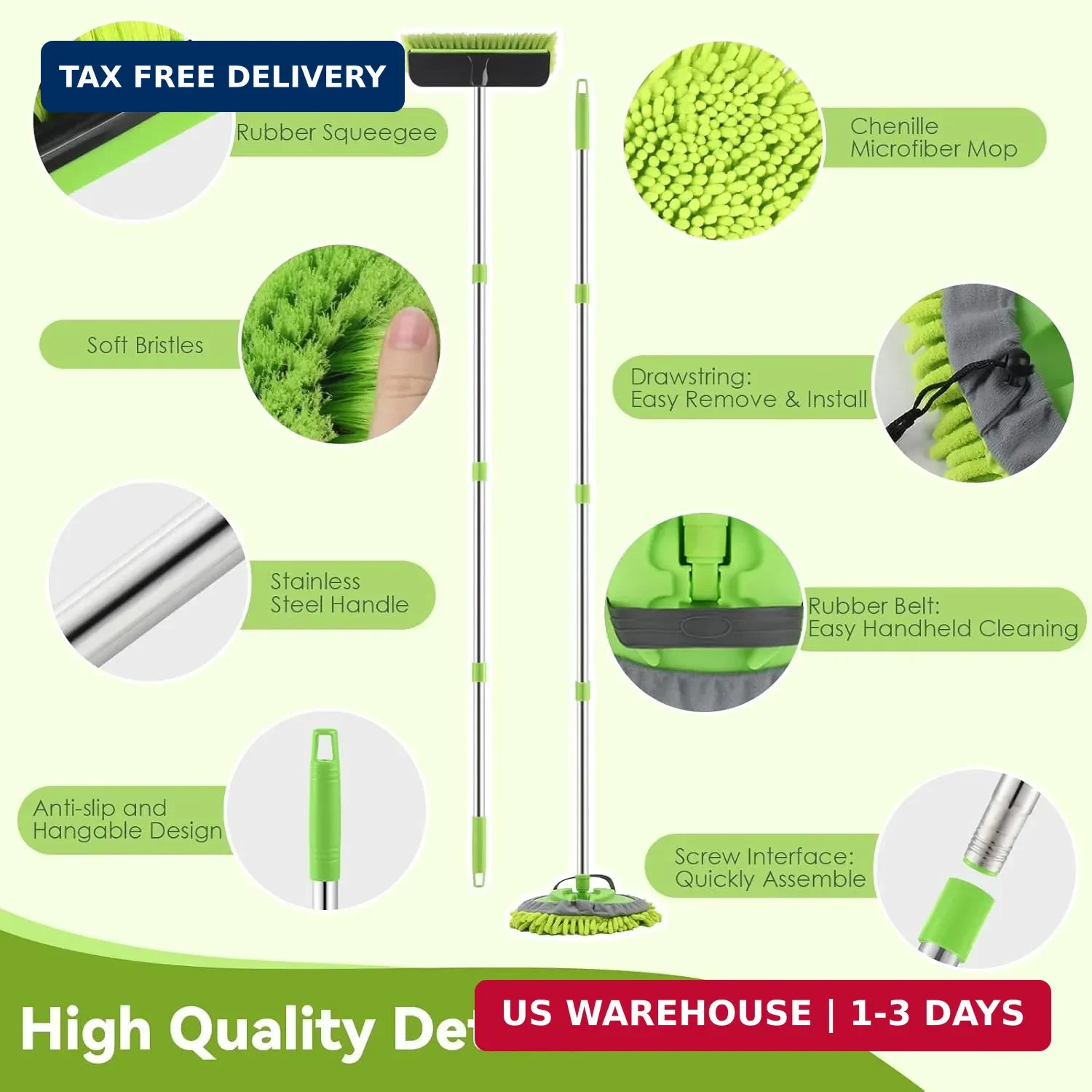 2 Pack Car Wash Brush with Long Handle, 62″ Microfiber Car Wash Mop and Car Wash
