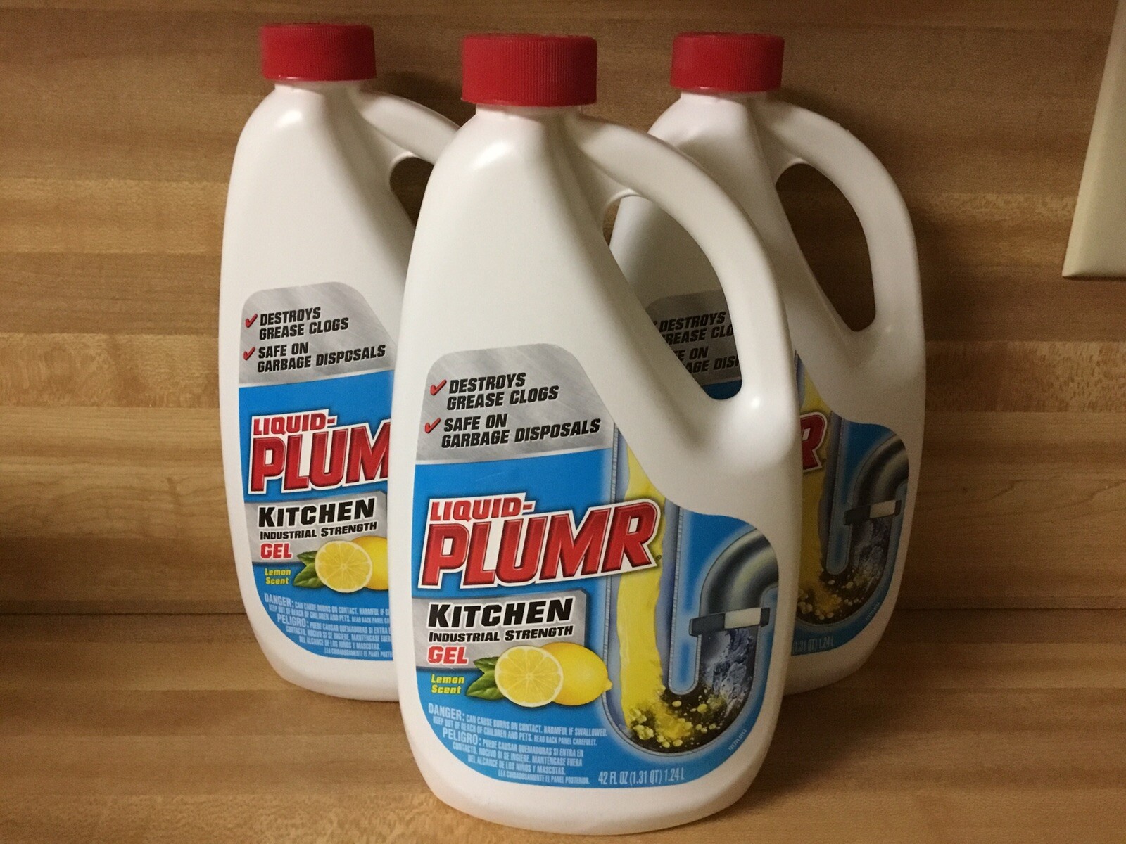 3 Liquid-Plumr Industrial Strength Drain Clog Remover Gel Lemon Scent 42 Oz Each
