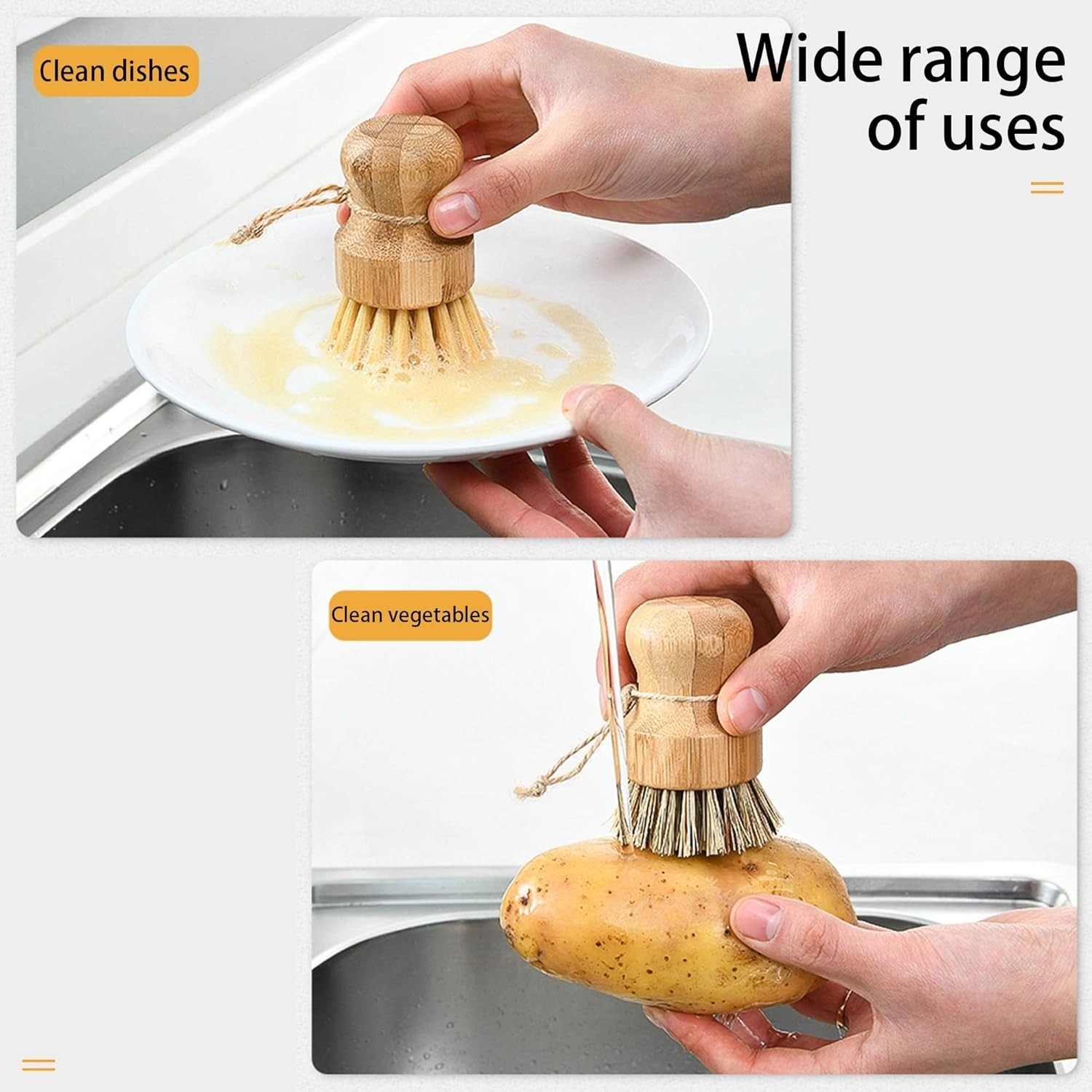 100% Palm Cleaning Brush with Bamboo Handle – Strong, Gentle, and Eco-Conscious