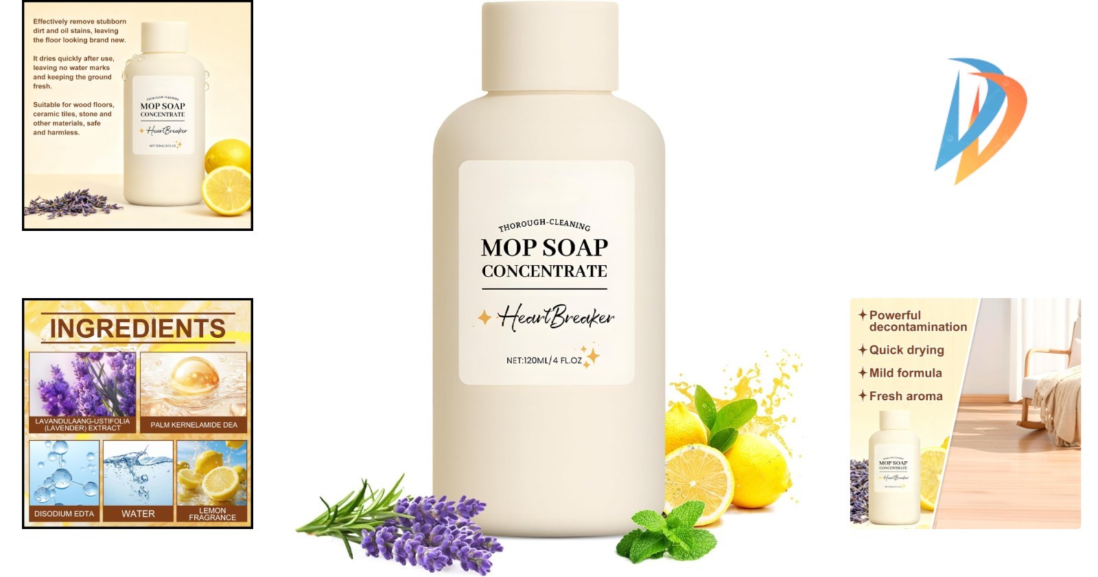 No-Rinse Concentrated Floor Cleaner – Scented Lemon & Chamomile 120ML