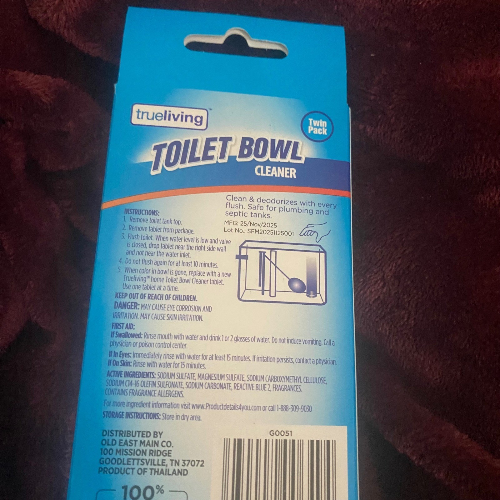 TrueLiving Toilet Bowl Cleaner Twin Pack 4 Tablets Blue Deodorizing Septic Safe