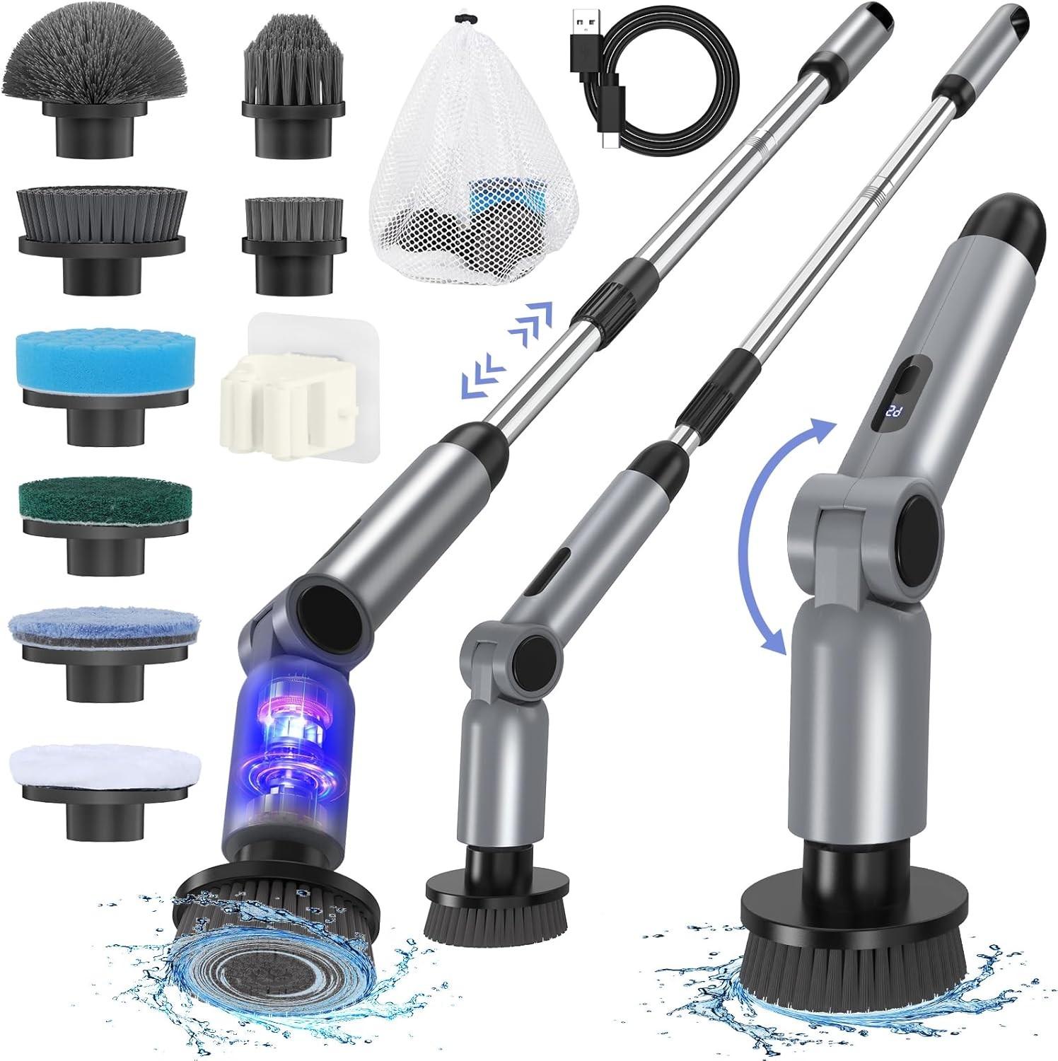 Electric rotary scrubber, [IPX7 waterproof] [50KG torque] with 9 brush heads