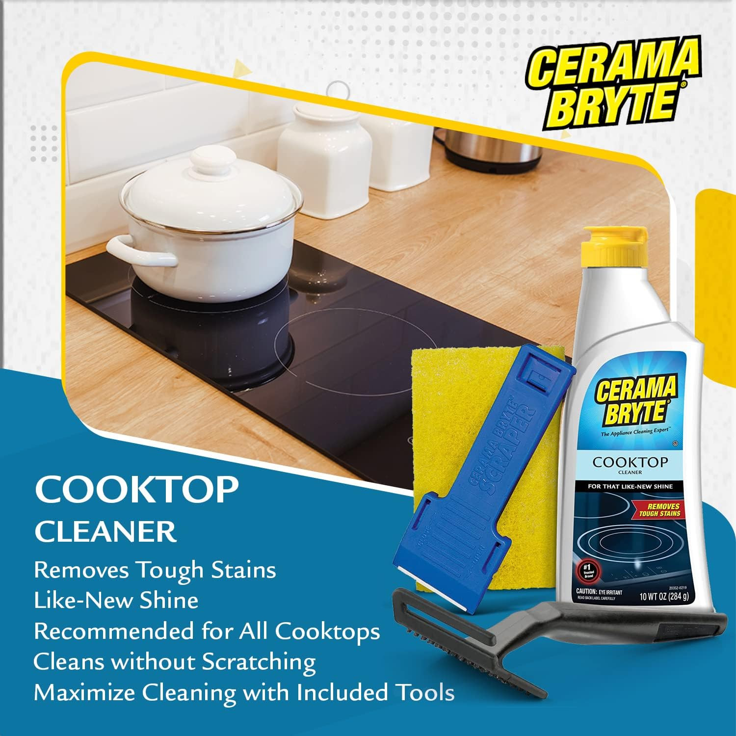 Glass Cooktop and Stove Top Cleaner Combo Kit – Includes Cleaning Tool, Razor, S