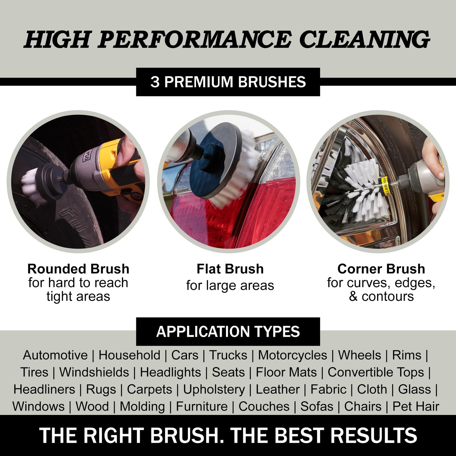Car Detailing Kit Interior Cleaner Brush Set 3 Piece Drill Brush Cleaning Tool A