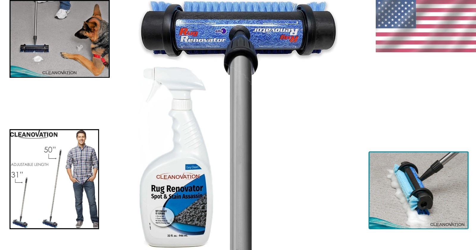 Ergonomic 2-in-1 Carpet Scrubber with Long Handle & Stain-Removing Shampoo