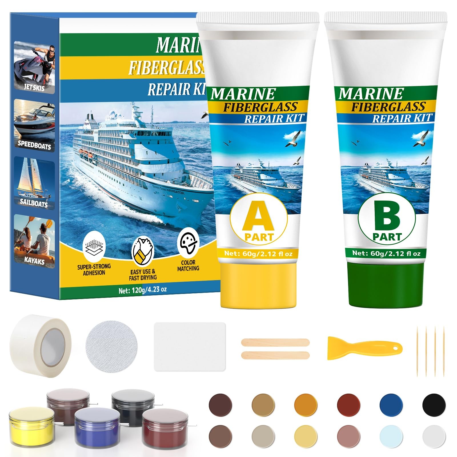 Marine Fiberglass Repair Kit, 4.2 oz Gel Coat Repair Kit for Boats, Fiberglas…