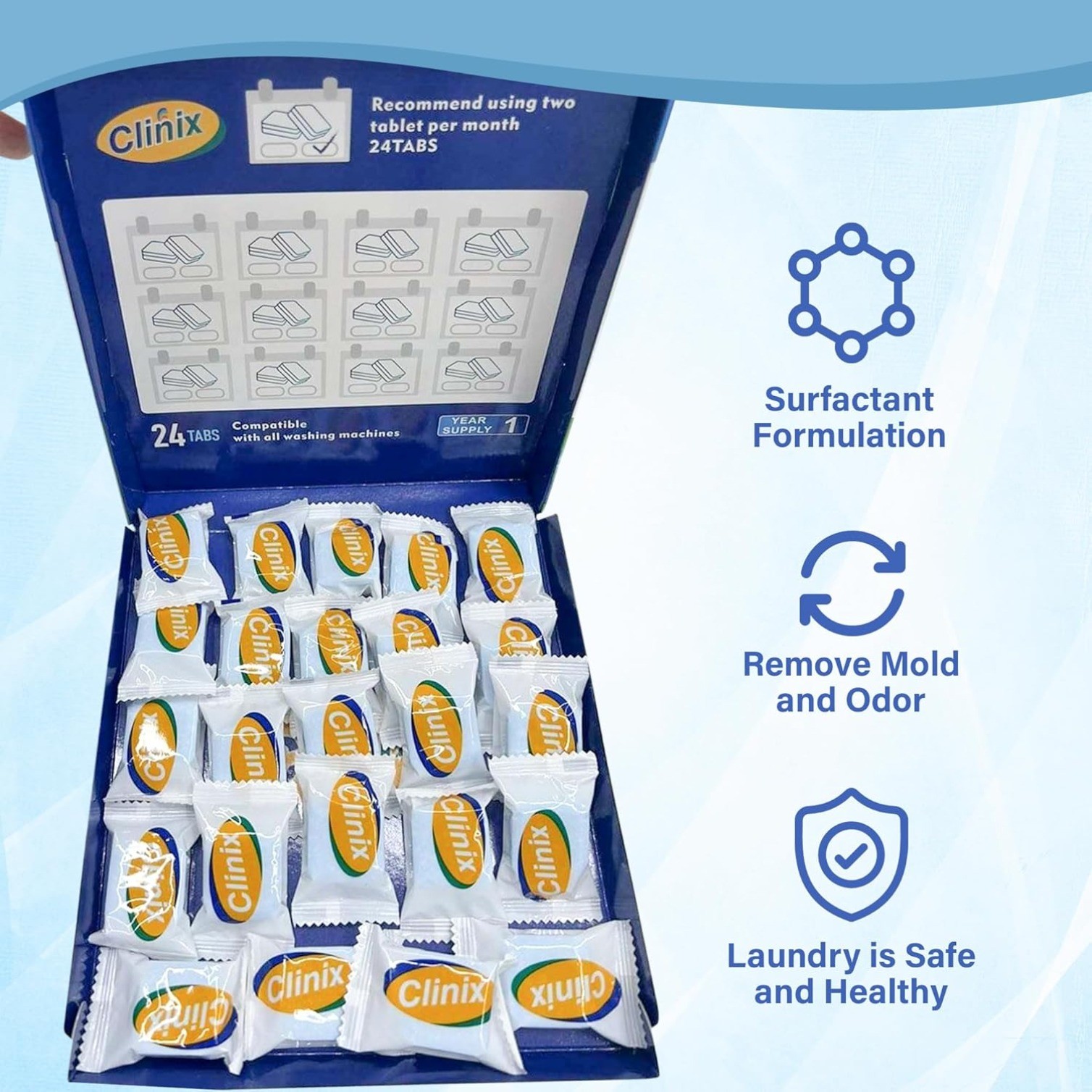 24 Pack of Washing Machine Cleaner Tablets for Front Load & Top Load Washer