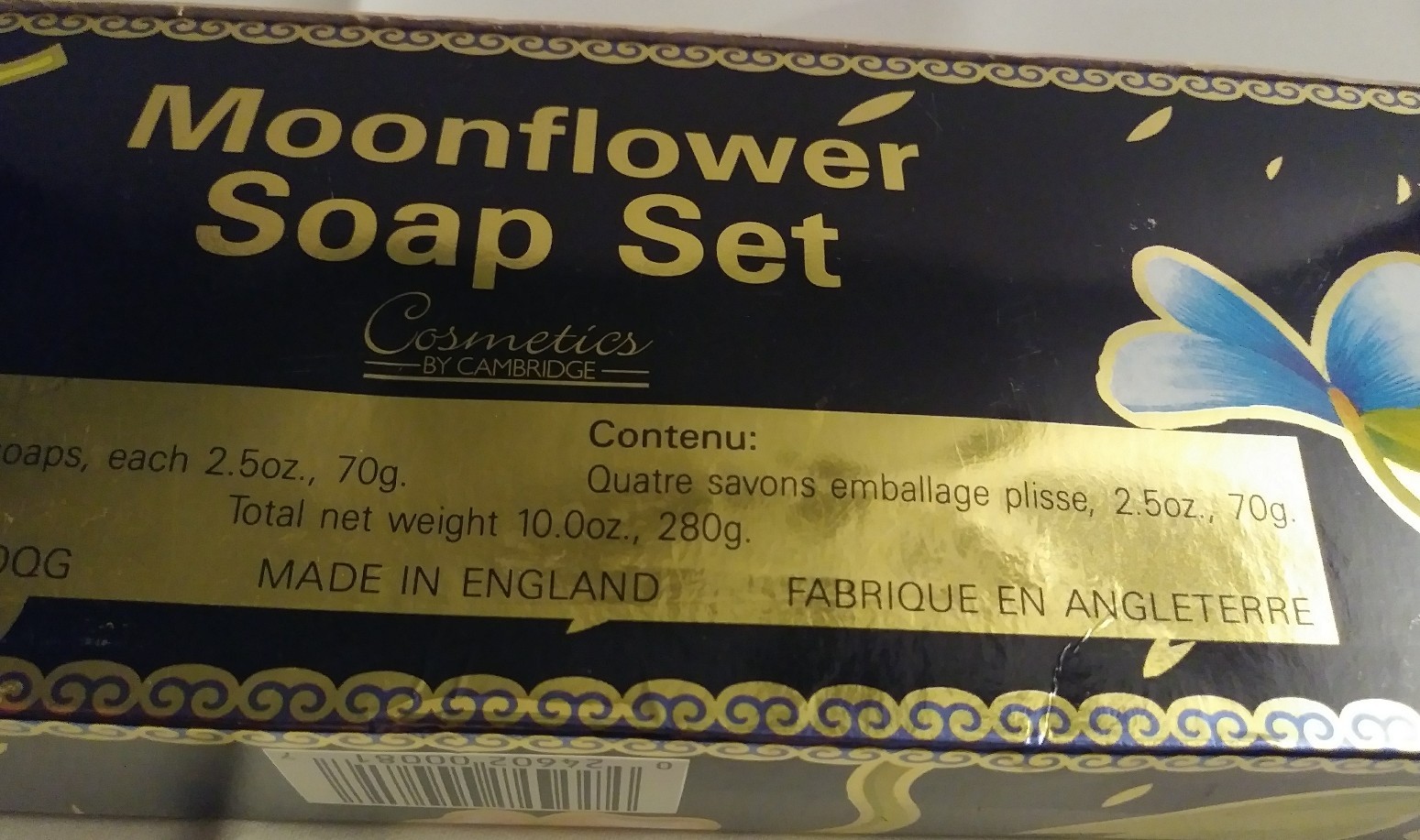 MOONFLOWER SOAP SET OF 4 PLEAT-WRAPPED SOAPS 2.5 OZ. 70 G COSMETICS BY CAMBRIDGE