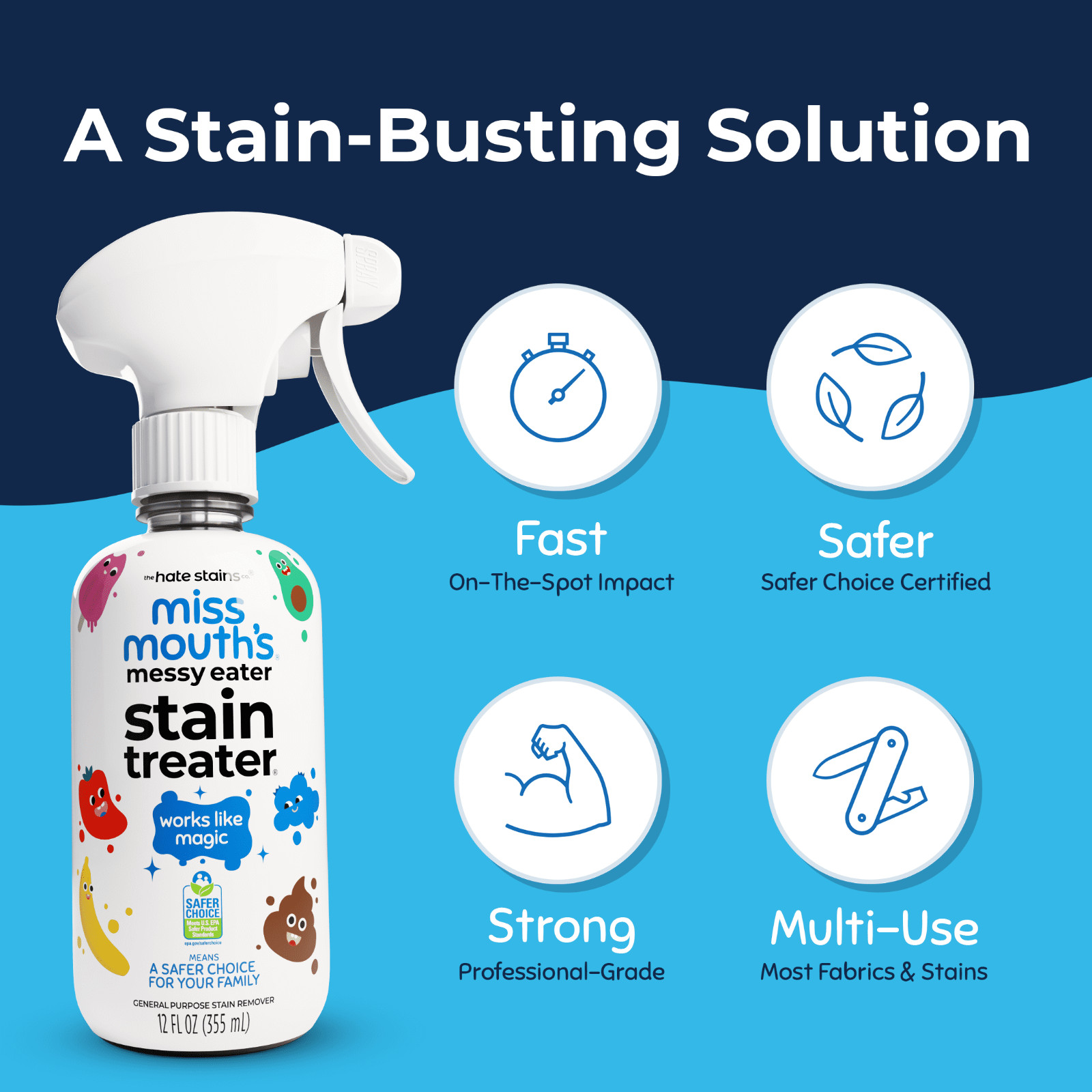 2 Pack Miss Mouths Messy Eater Stain Treater Spray 12oz Baby Kids Laundry Remove