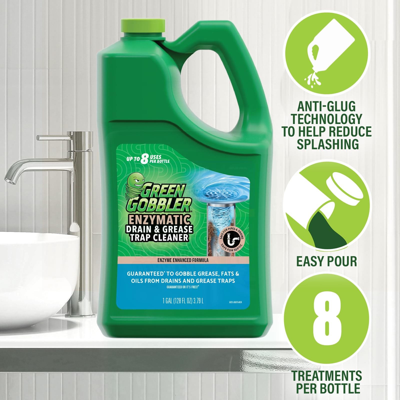 green gobbler Enzyme Drain Cleaner Controls Foul Odors & Breaks Down 1 Gallon