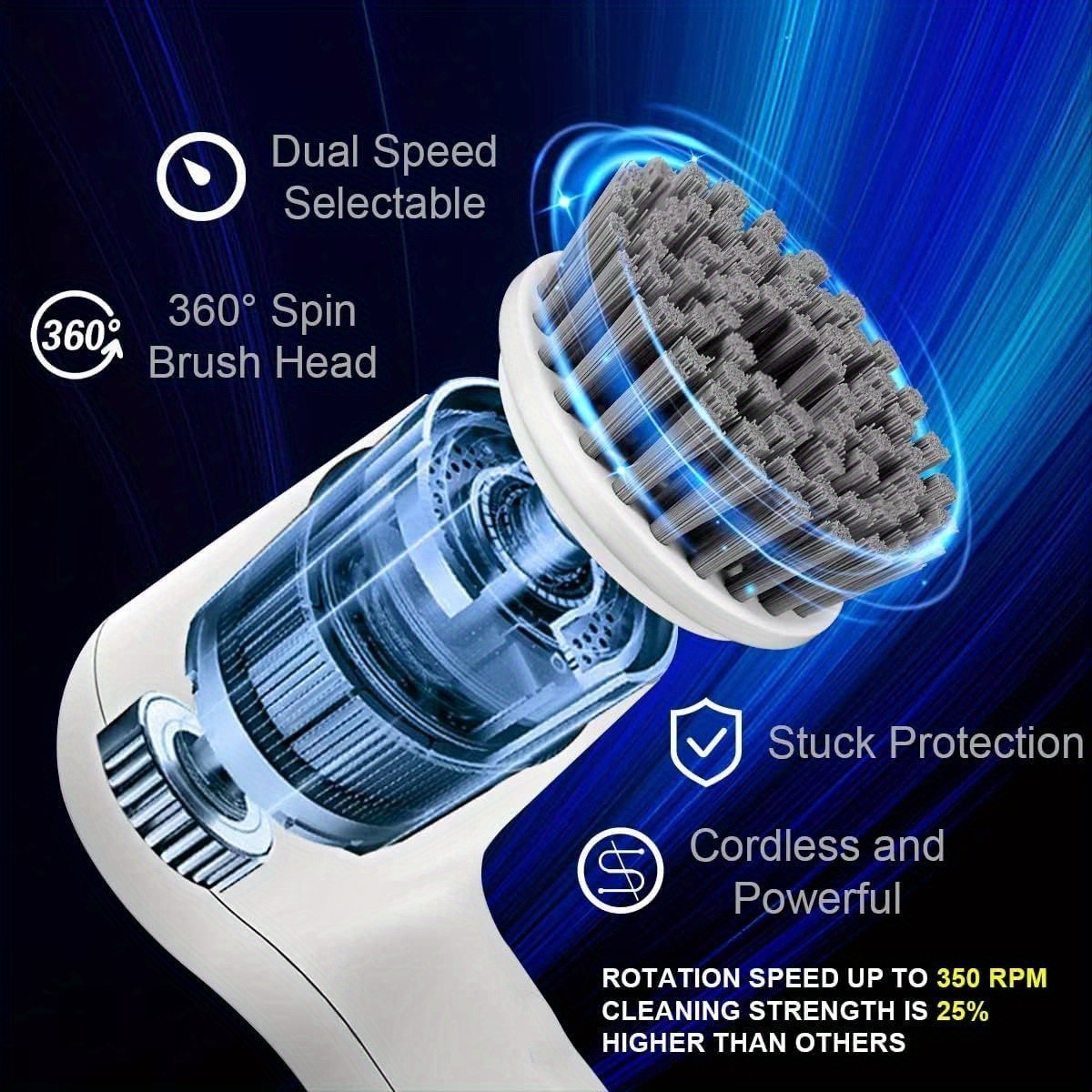 7 Heads Electric Spin Scrubber Cordless Bath Tub Power Scrubber with Handle