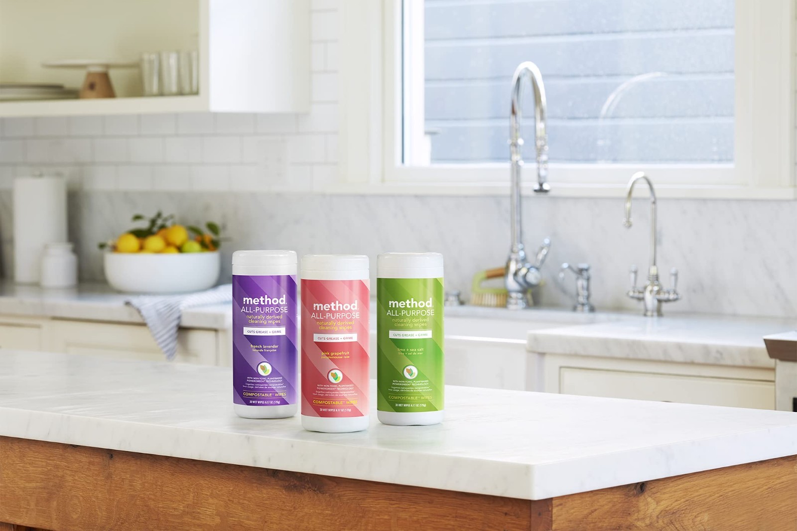 All-Purpose Cleaning Wipes, Pink Grapefruit Scent, Multi-Surface, Compostable, 2