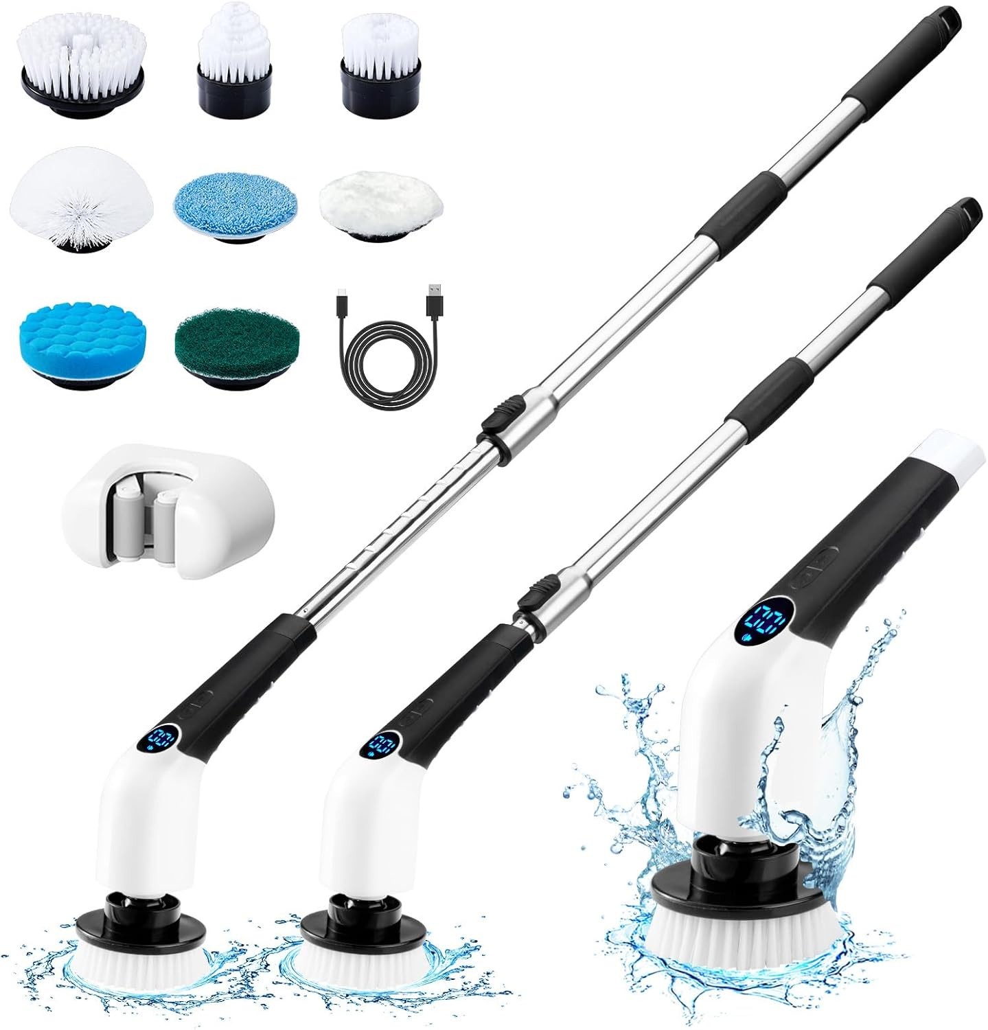 Cordless Electric Spin Scrubber 8 Brush Heads Bathroom Cleaner