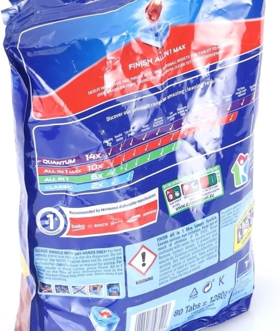 Finish All in 1 Max Dishwasher Tablets Lemon, 80 Tablets