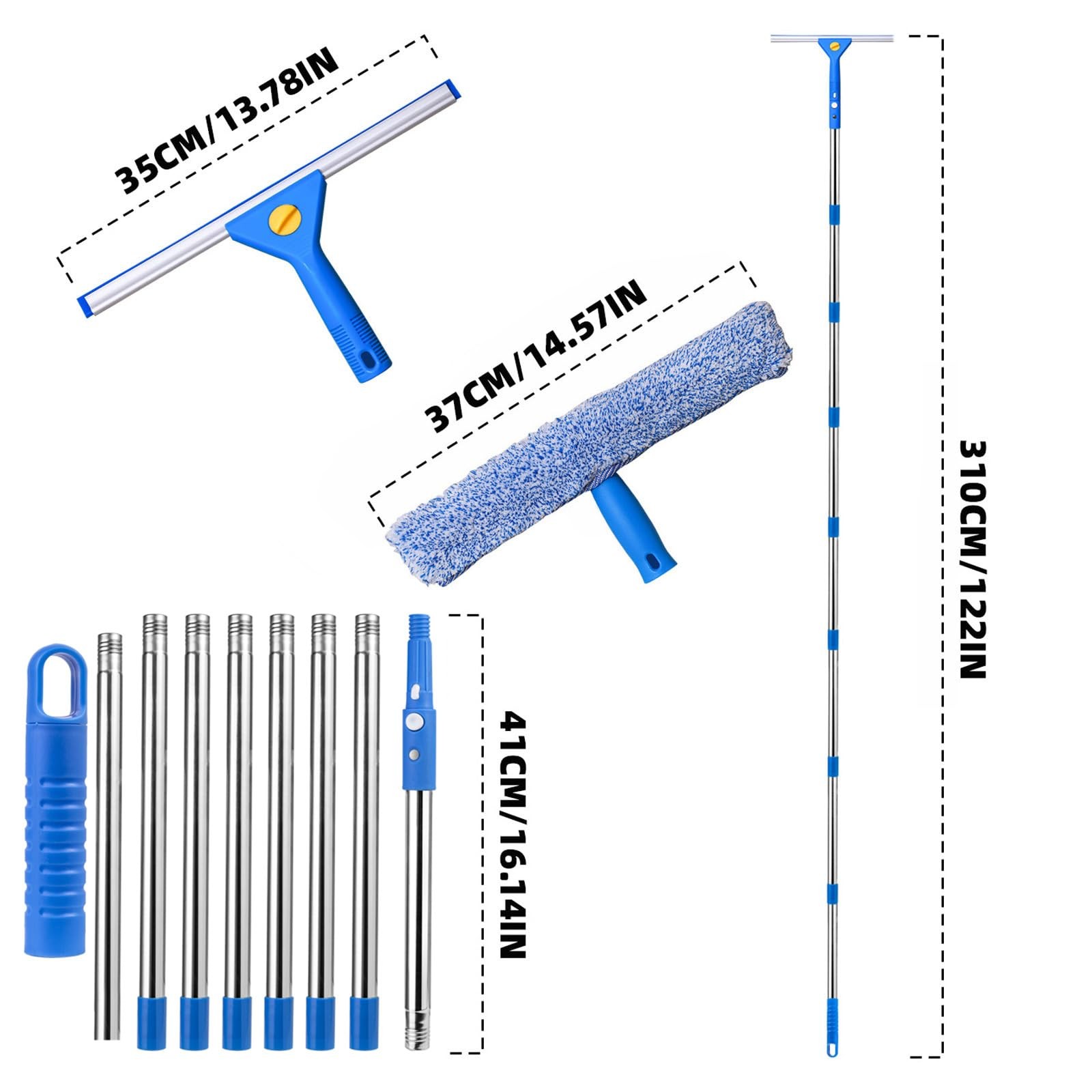 Professional Window Cleaning kit, 2-in-1 Window Squeegee with 122″ Extension …