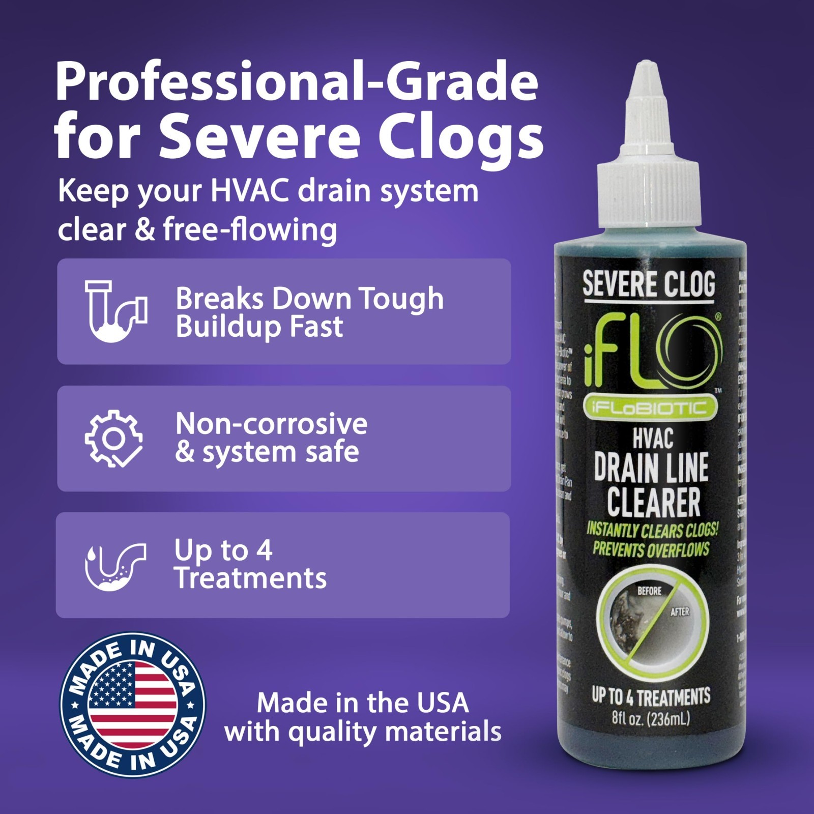 Severe Clog Relief A/C Drain Cleaner 5X Concentrate – 8oz for HVAC Maintenance