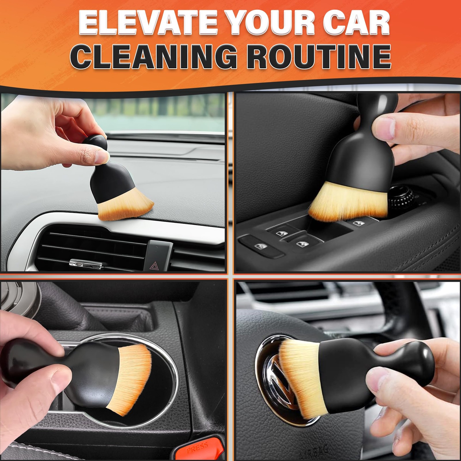 Car Detailing Brushes 3pc Interior Cleaning Soft Nylon Waterproof Handle 2.29×3.