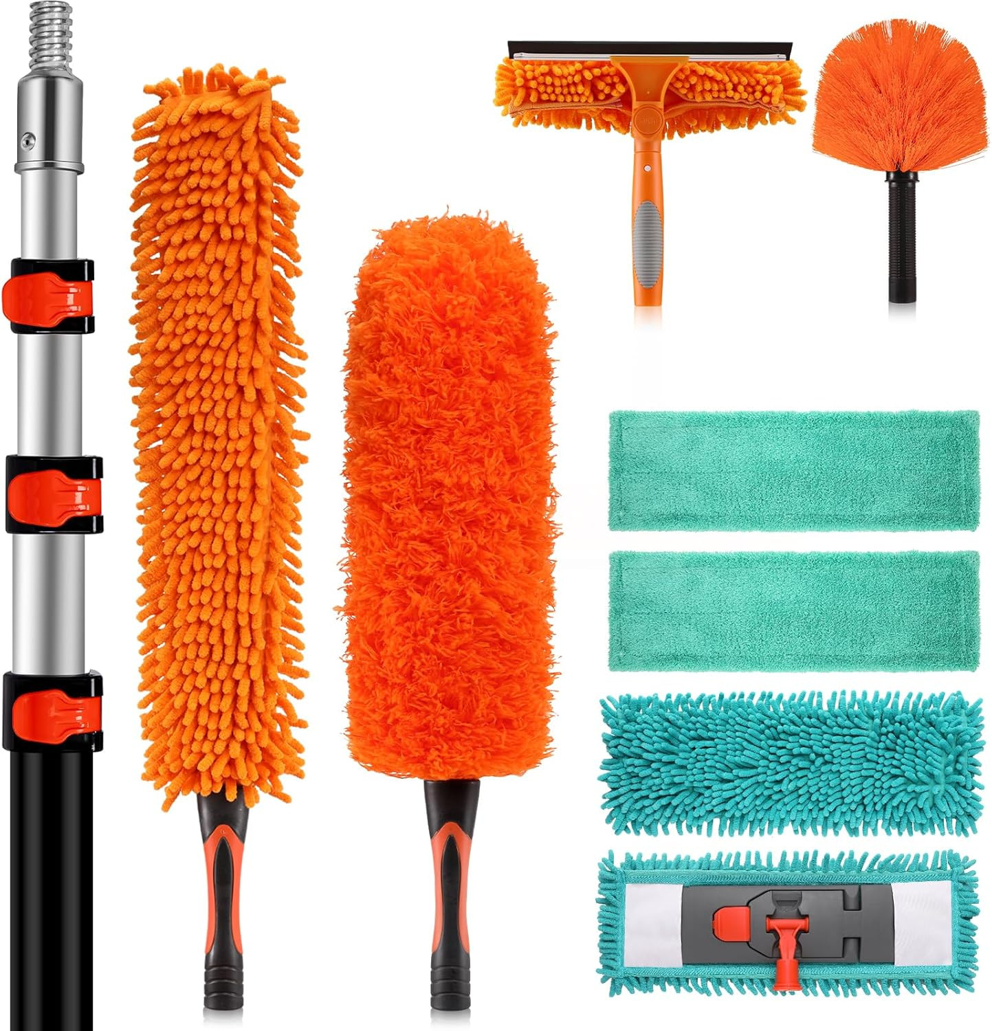 20ft High Ceiling Duster Kit with 4-12ft Heavy-Duty Extension Pole, Cobweb Duste