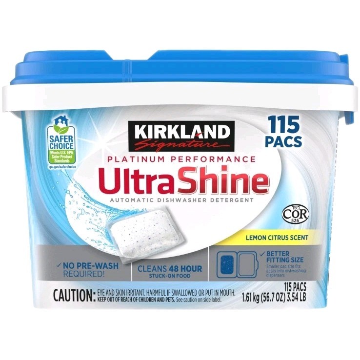 Kirkland Signature Platinum Performance Dishwasher Pacs 115 Count Lemon Scent