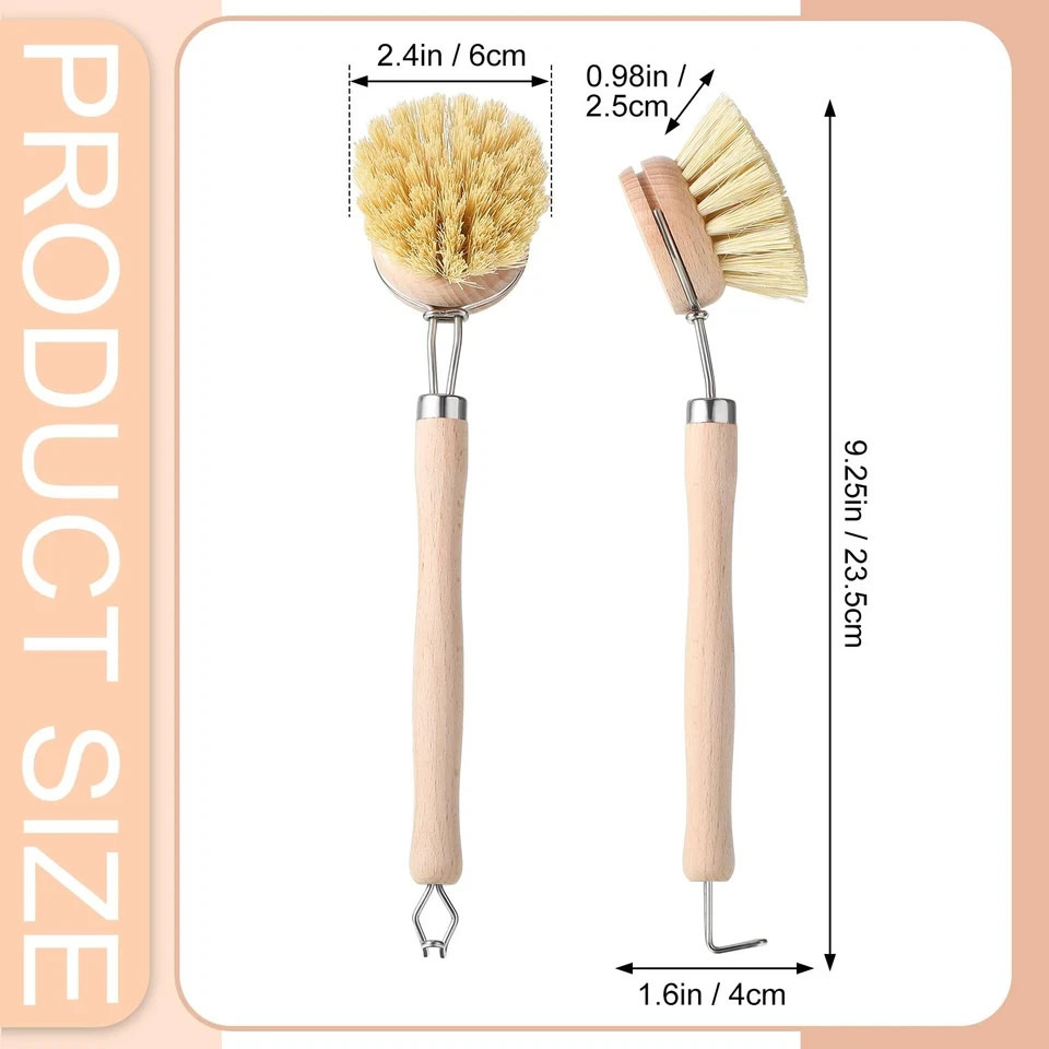 Maxdot 4 Pcs Kitchen Dish Brush with Beechwood Handle Natural Wooden Handle S…