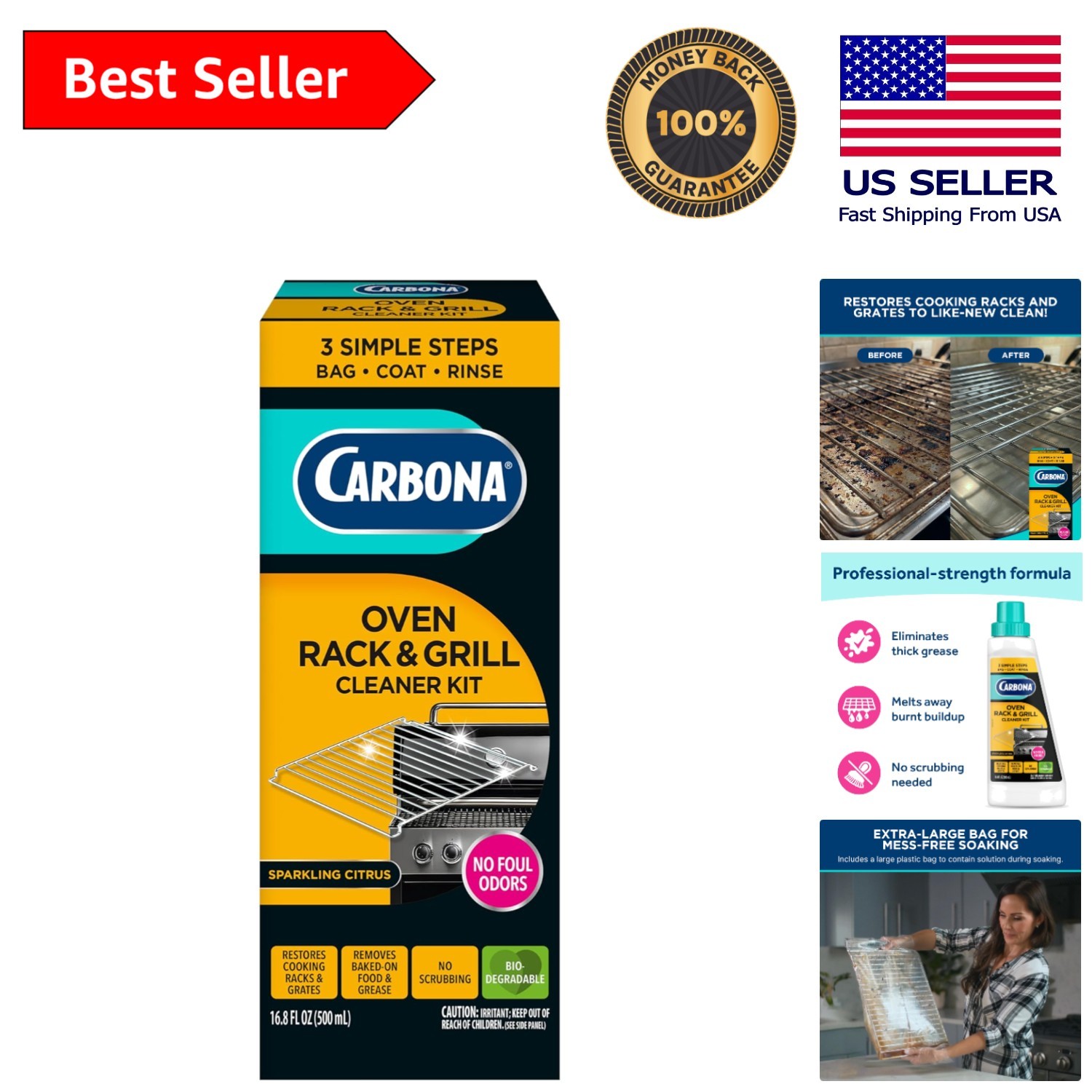 Complete No-Scrub Oven & Grill Cleaner Kit – Includes Bag & Gloves, 16.8 Fl Oz