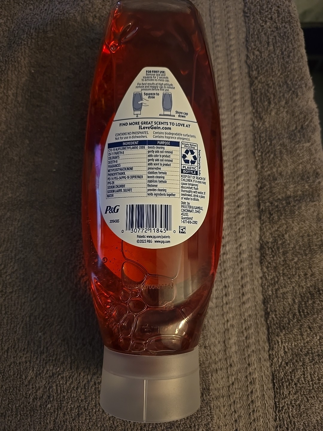GAIN Summer Watermelon Ultra Clean Dishwashing Liquid EZ-Squeeze 24.3 Oz (K66)