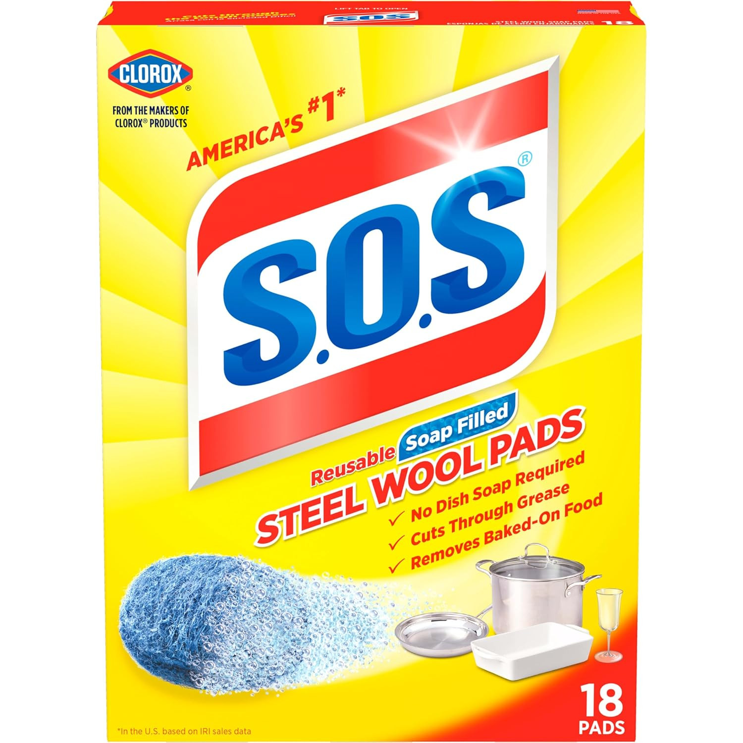 S.O.S Steel Wool Soap Pads 18 Count Heavy Duty Scouring Cleaning Pads