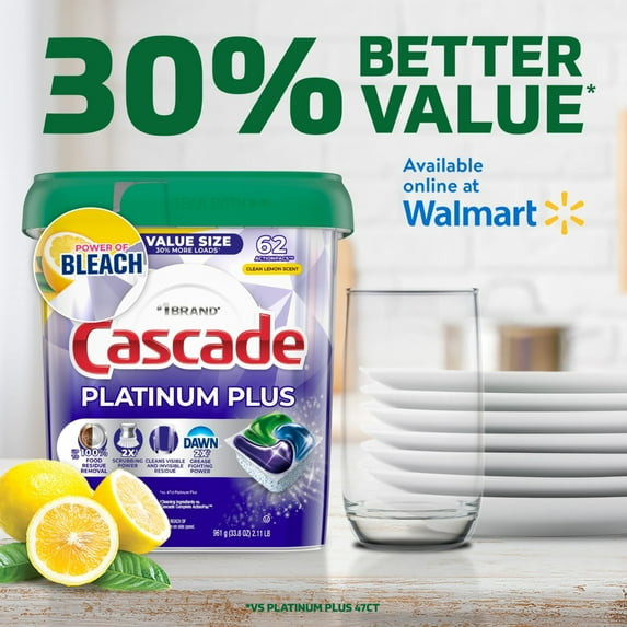 *HOT SALE* Cascade Platinum Plus Dishwasher Detergent Clean, 62 Count