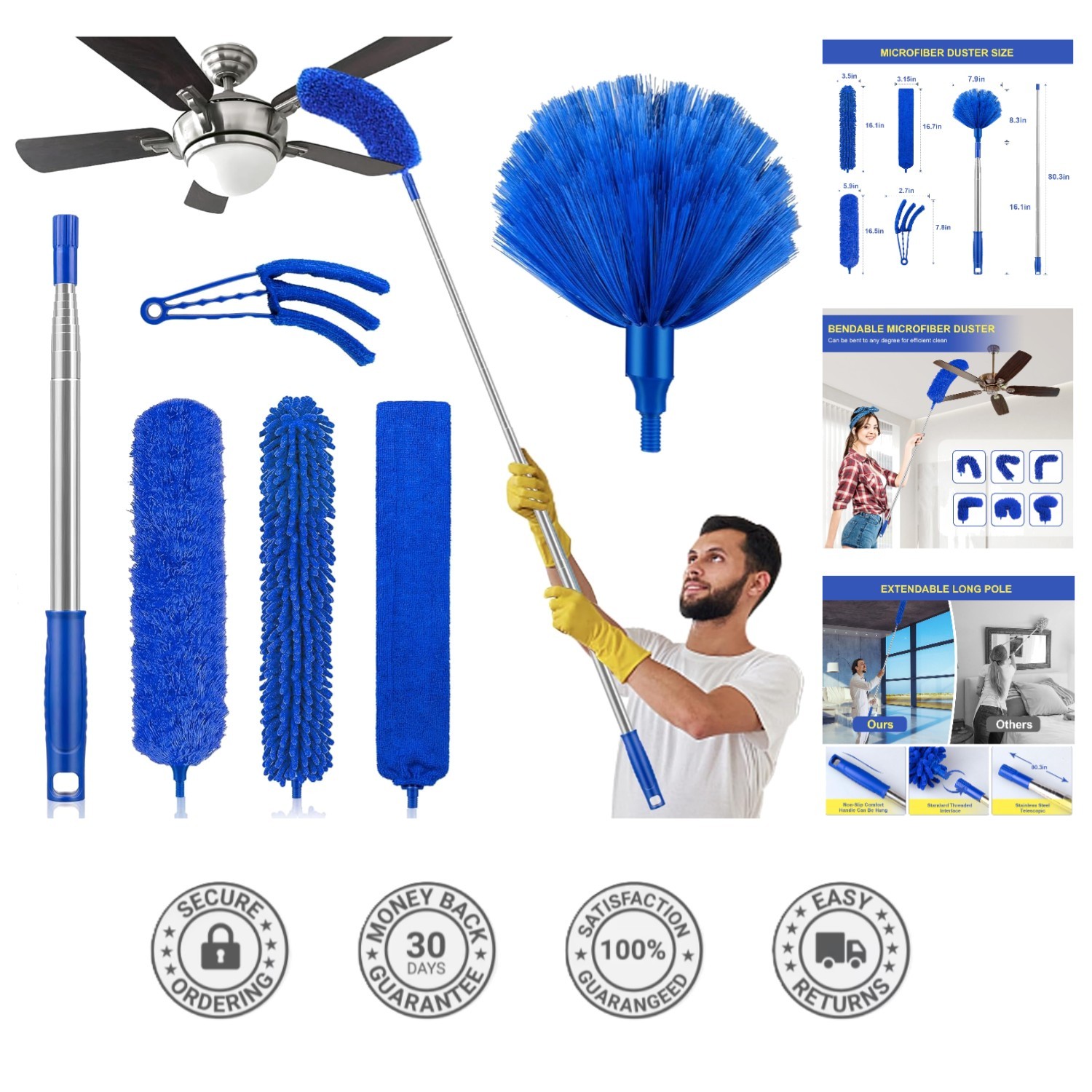 Ultimate Extendable Duster Set with Bendable Heads – 6-in-1 Cleaning Solutions!