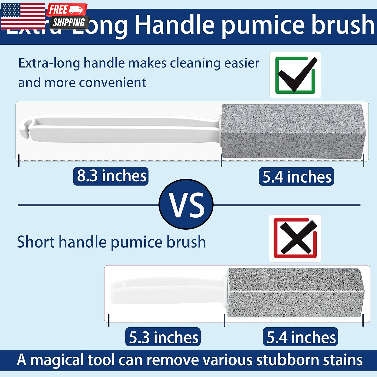 2 Pack Pumice Stone for Toilet Cleaning, Extra Long Handle for Removing Bowl Rin