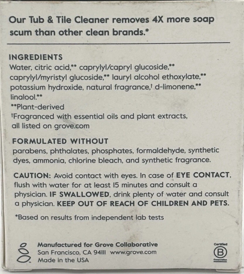 Grove Co. Tub & Tile Cleaning Concentrate – Lavender Blossom & Thyme- 2pk/2fl oz