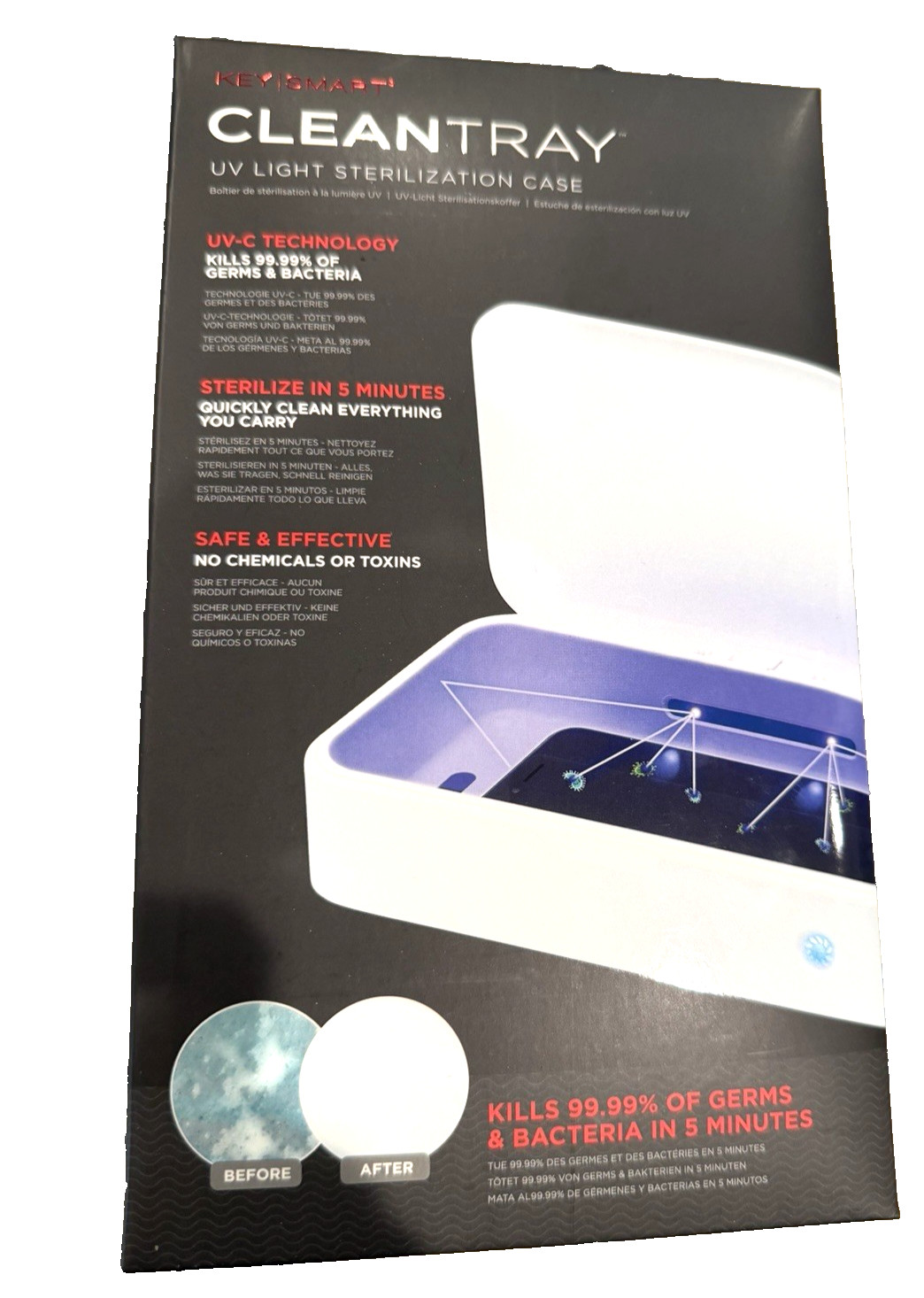 Keysmart Clean Tray UV Light Sterilization Case White. NEW IN BOX.