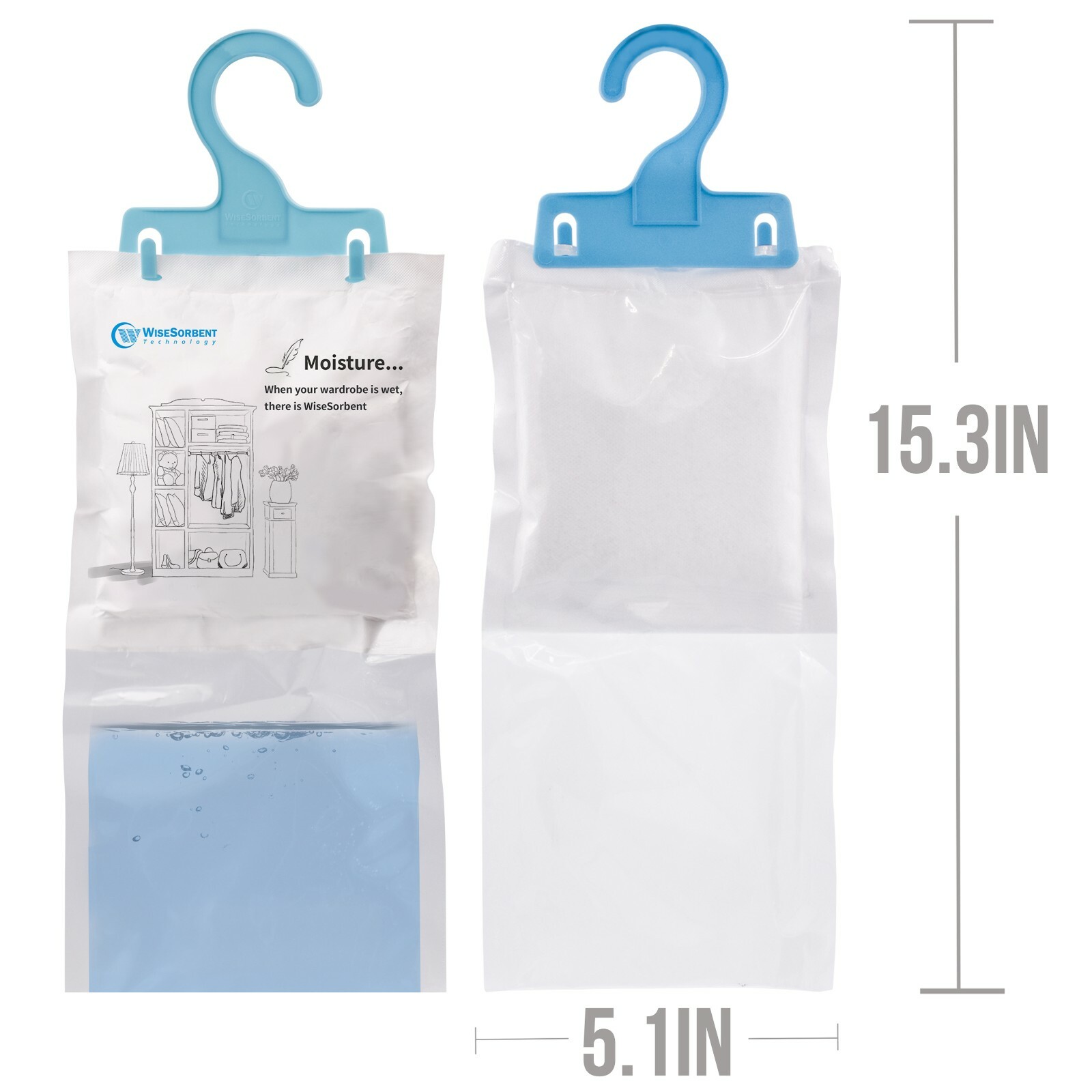 Wisesorb Moisture Absorber Refill Hanging Bags 12 Pack (7 oz. ea.) 6psc Hooks