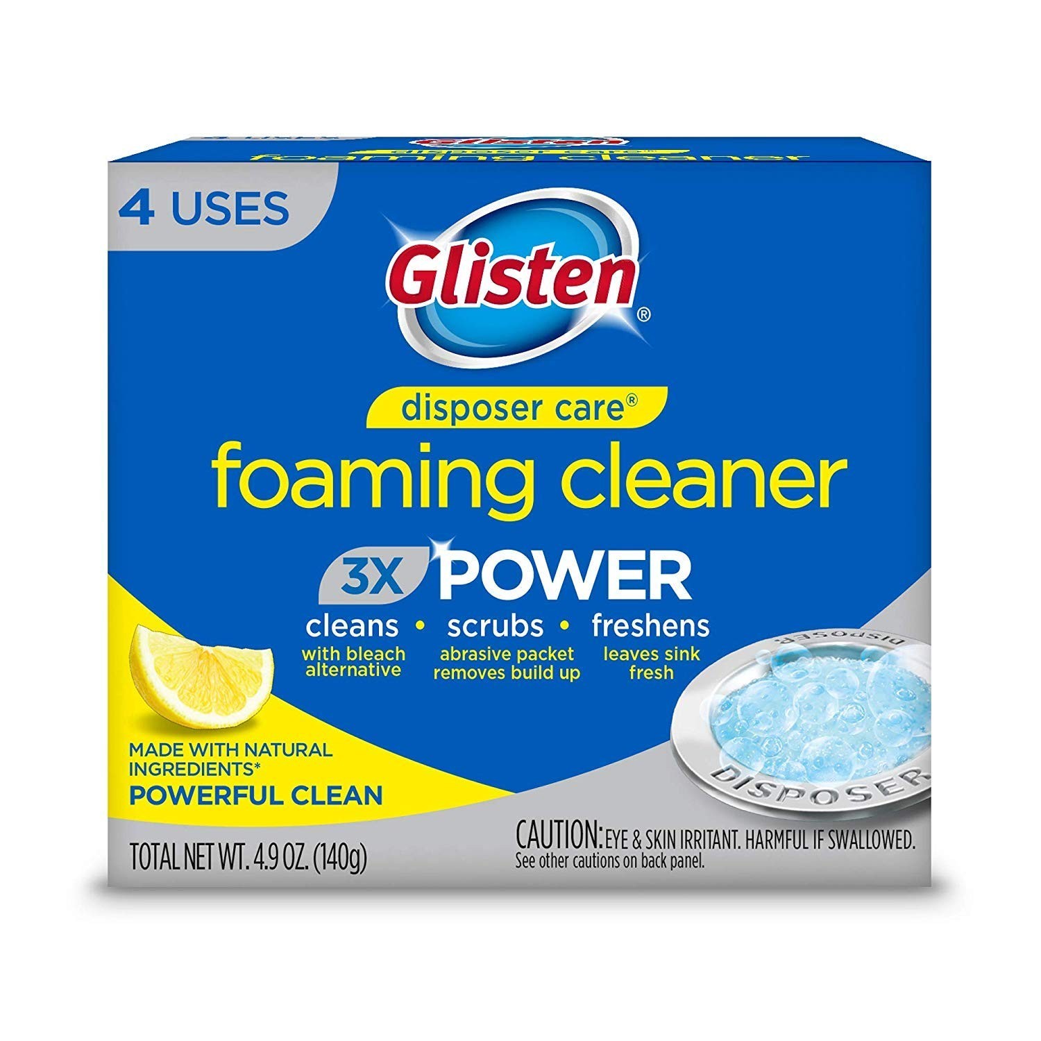 Natural Foaming Garbage Disposal Cleaner & Odor Eliminator – Lemon Scent, 4 Uses
