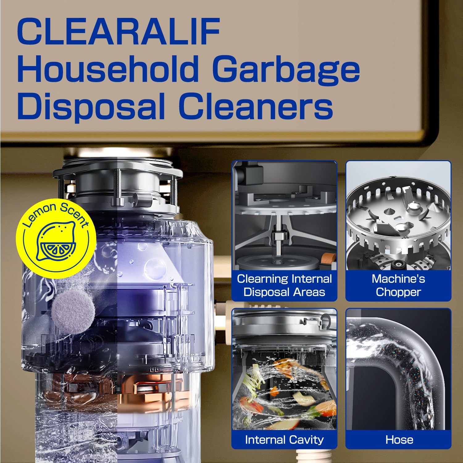 Household Garbage Disposal Cleaners Fresh Lemon Scent Sink Deodorizer 12 Tabs