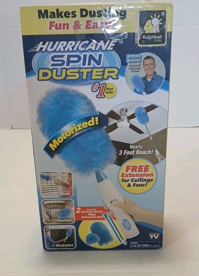 Hurricane Spin Duster Motorized Dust Wand w/3ft Extension For Ceiling Fans NIB