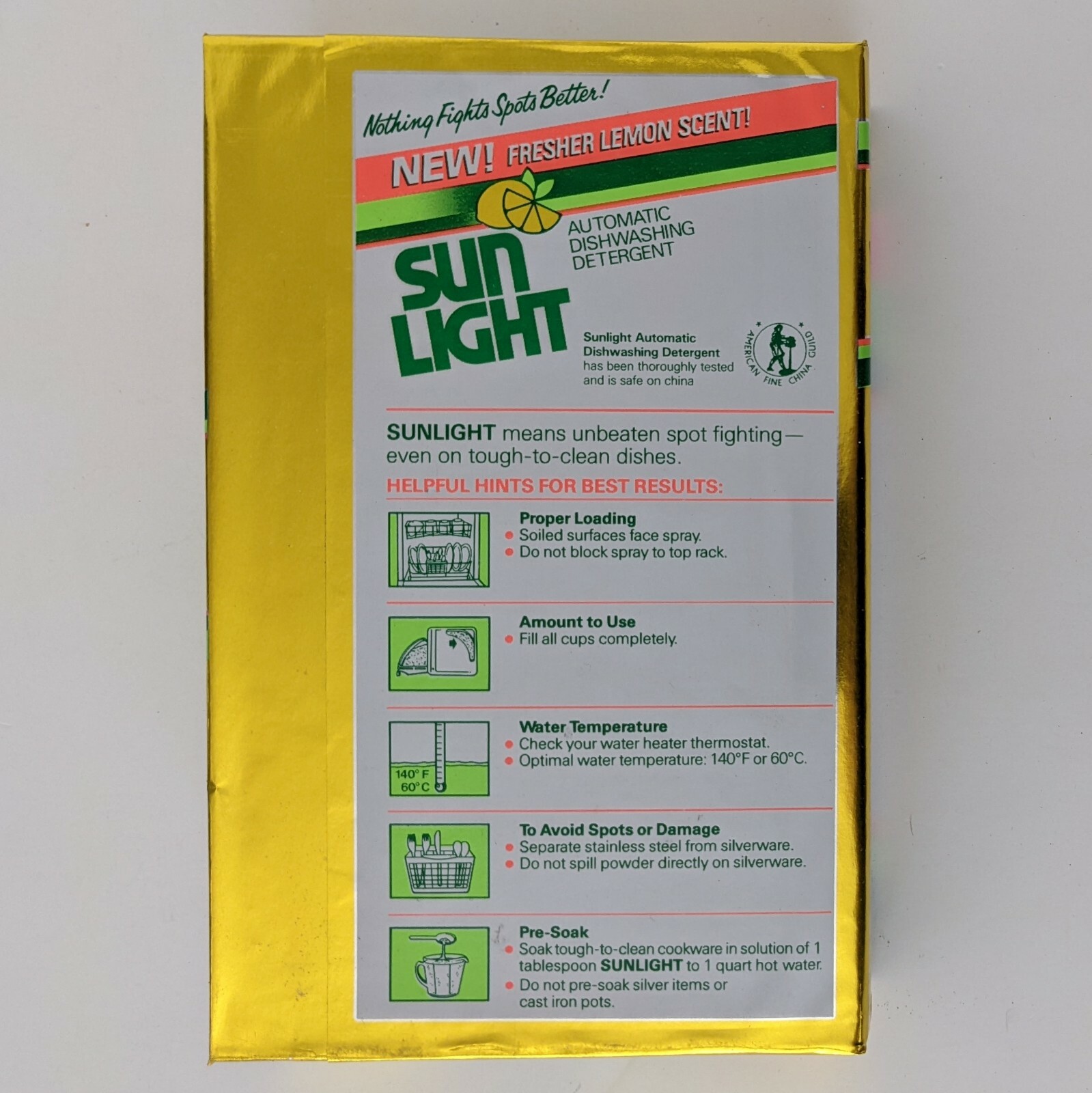 VTG Sun Light Automatic Dishwasher Detergent 35 Oz Box 1987 Sunlight Prop NOS