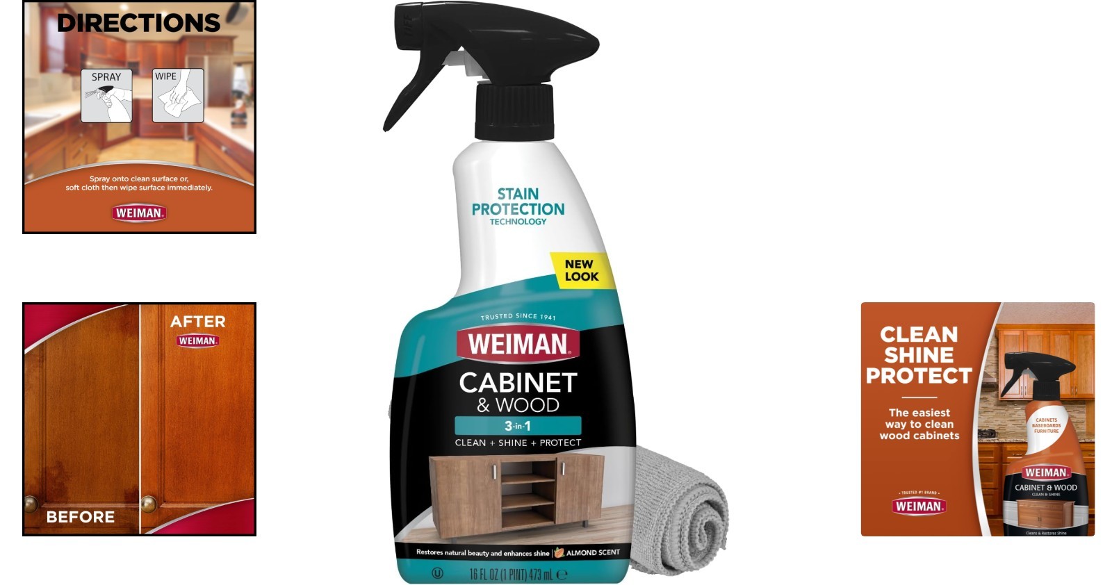 Cabinet & Wood Clean & Shine Spray with Microfiber Cloth – 16 Fl Oz of Freshness