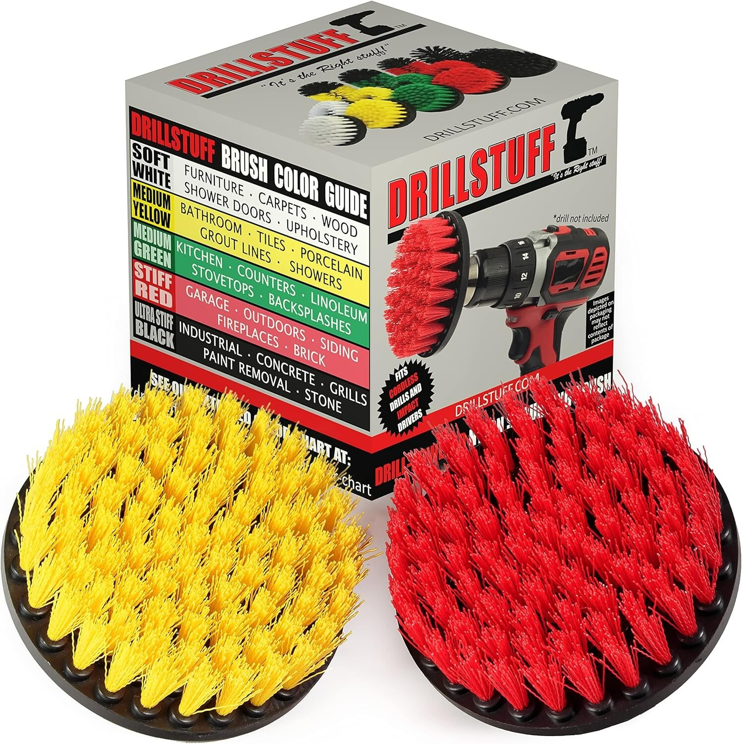 Standard Softer Bristle Brush Bathroom’ Garage Mat 5″ Round W/Power Drill-2 Pc