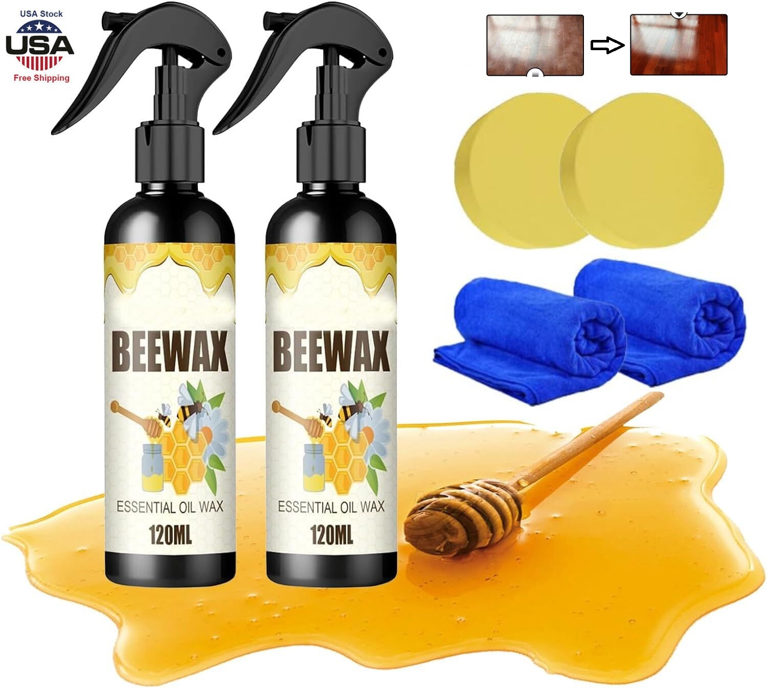 2PCS Natural Beeswax Spray Cleaner Furniture Care Polish Wood Furniture Flooring