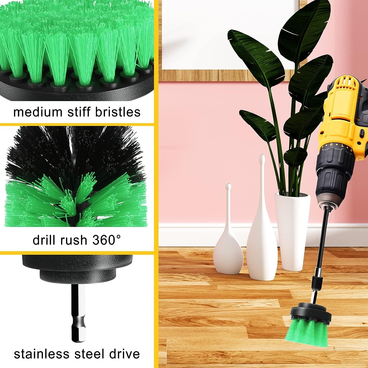 Green 4 Pack Cleaning Drill Brush Power Scrubber Shower Shower Grout Tile Floor