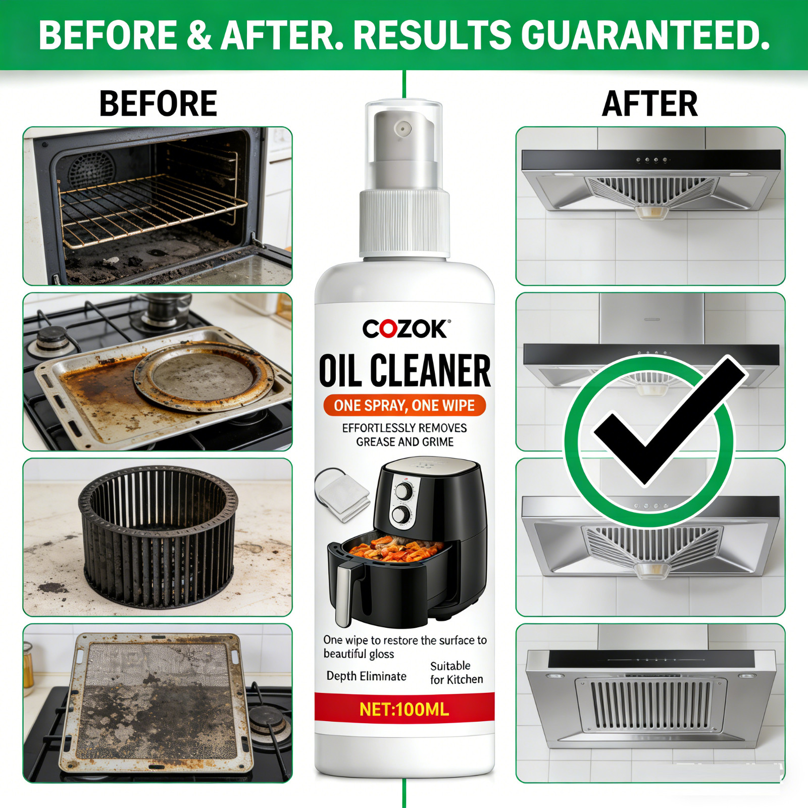Kitchen All-Purpose Degreaser – One Spray One Wipe for Stove, Oven, Hood, Air Fr