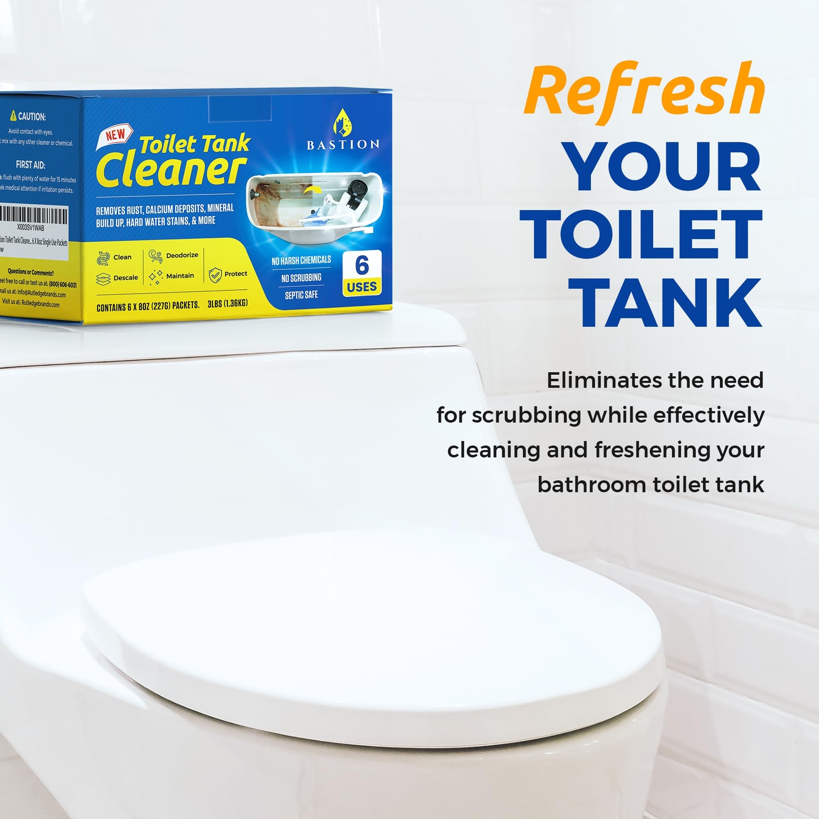 Toilet Tank Cleaner – 6-Uses. Removes Rust, Mineral Deposits, Hard Water Stains