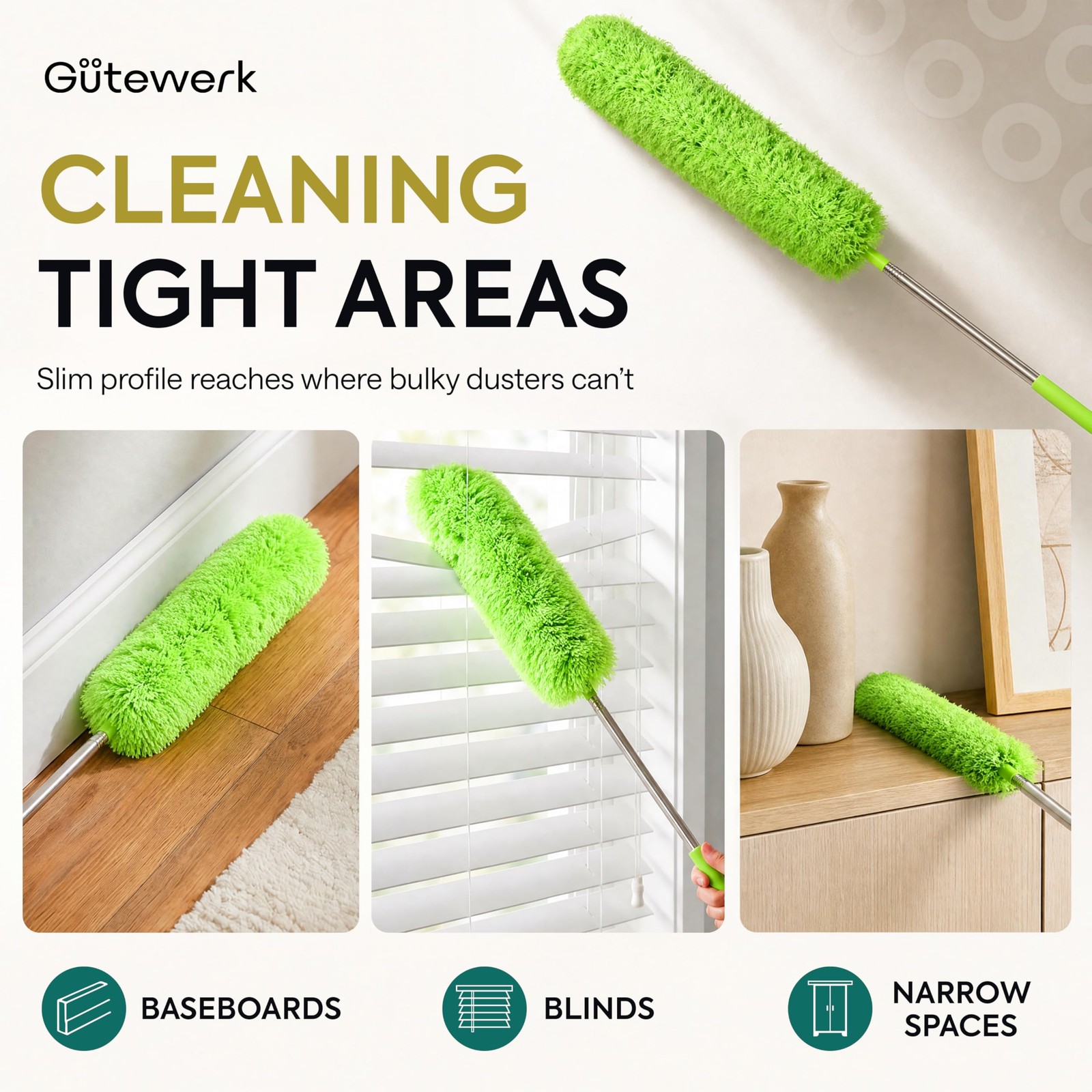 Extendable Microfiber Duster 55 Inch Ceiling Fan Blind Baseboard Cleaning