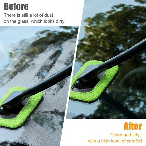 Car Windshield Cleaning Tool, Microfiber Vehicle Window Cleaner w Color: Green