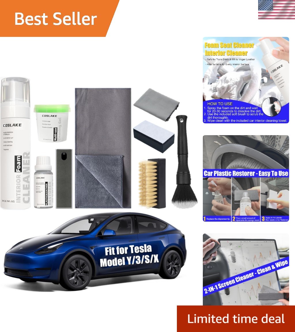 for Tesla Interior Cleaner Kit 9PCS, Foam Seat Cleaner Safe for Tesla Black &…