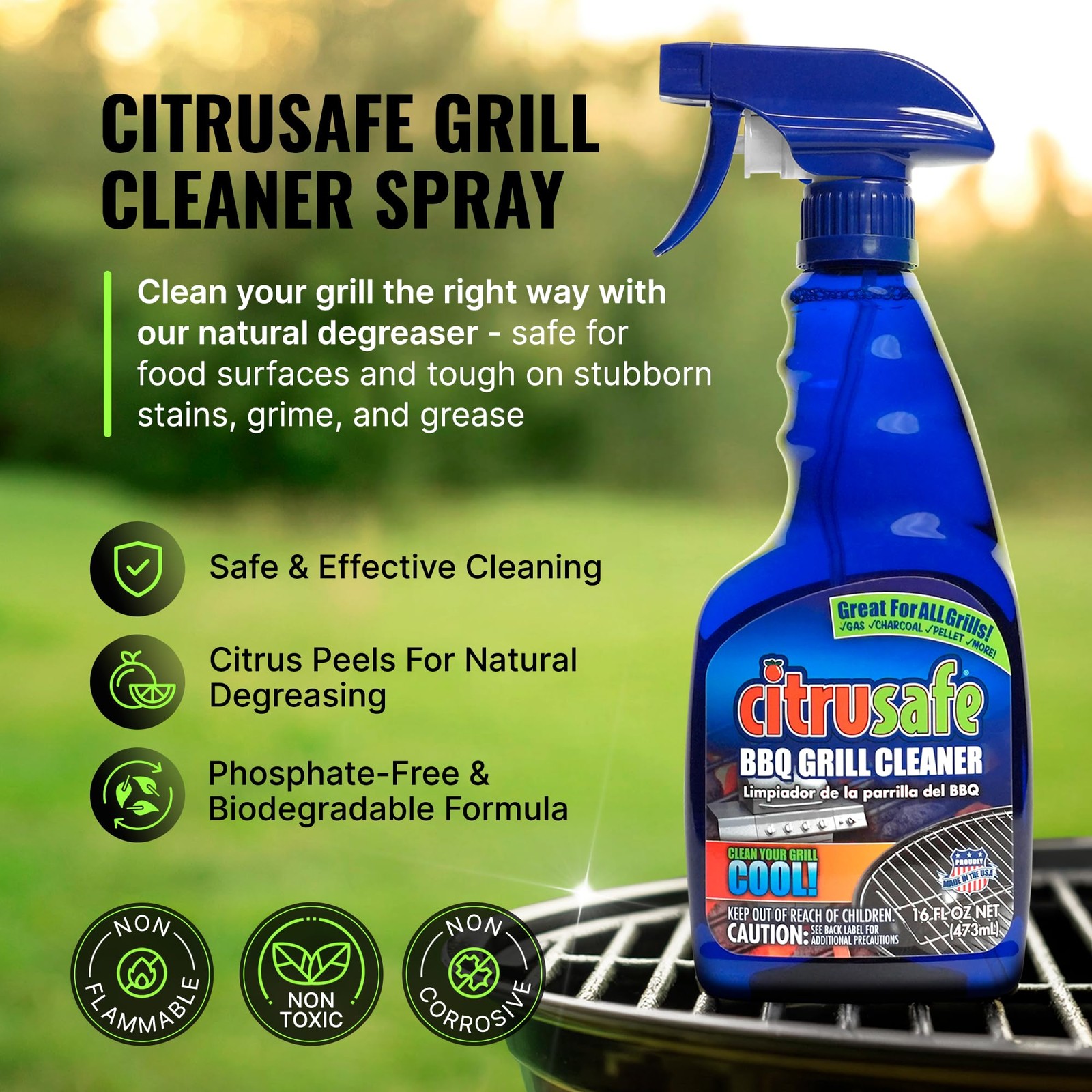 BBQ Grill Cleaner Spray for Outdoor Grill 16 OZ – Safe Heavy Duty Cleaner for…